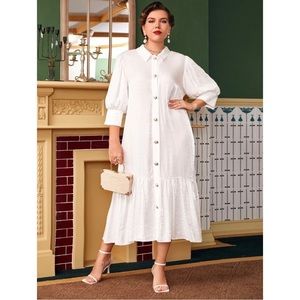 SHEIN Plus White Lantern Sleeve Ruffle Hem Shirt Dress, size 3XL (18) NWT